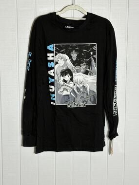 Inuyasha Anime Graphic Long Sleeve Shirt Men's Large Black Manga NWT
